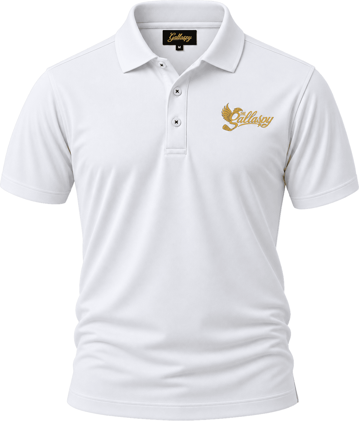 White Script Performance Polo